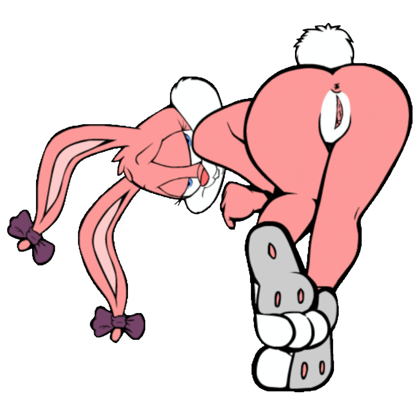 anthro anus ass babs_bunny bent_over bow cartoon furry nude pussy rabbit simple_background tail tiny_toon_adventures transparent_background