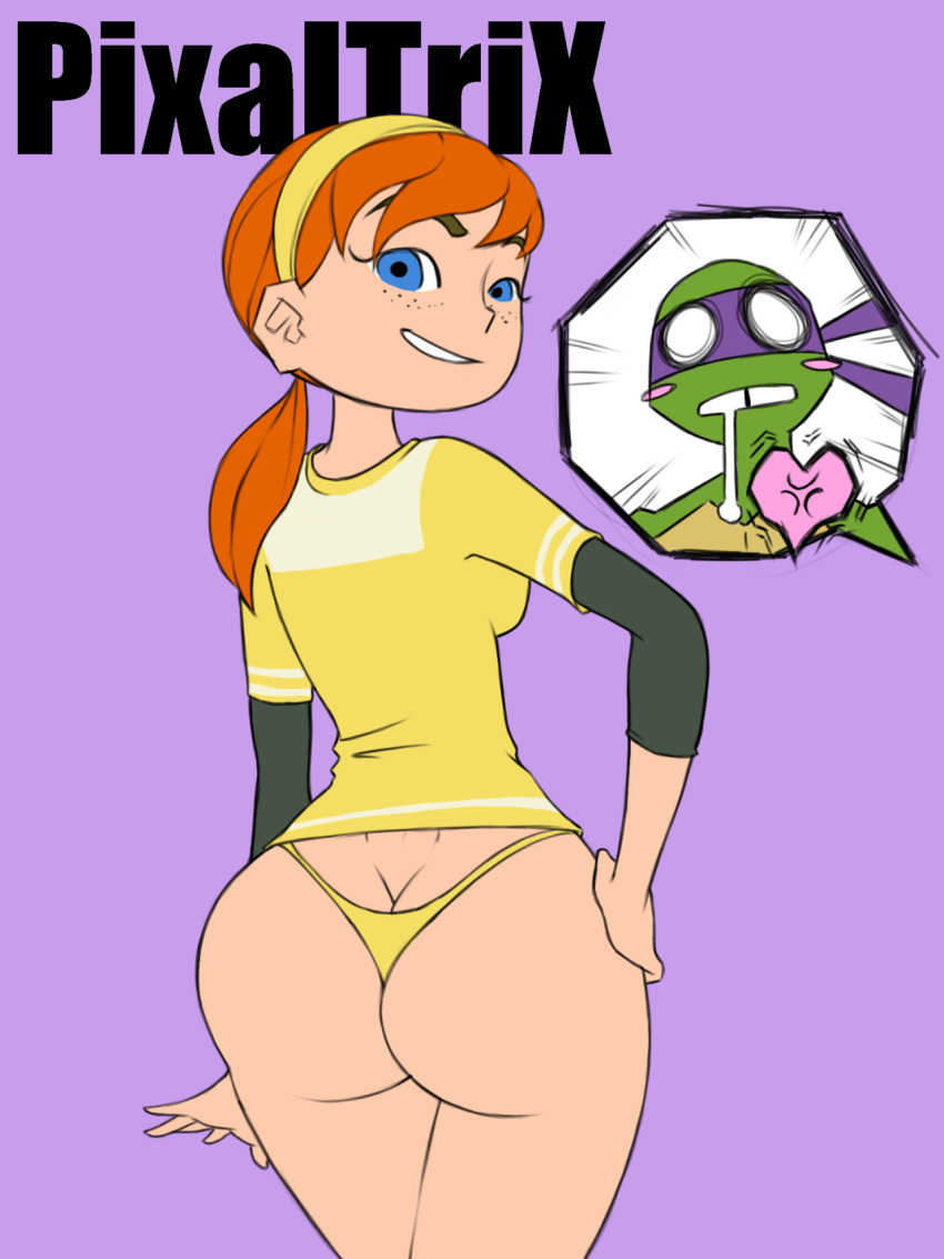 1girl april_o'neil ass big_ass breasts clothes dat_ass donatello happy hips looking_at_viewer male panties pixaltrix teenage_mutant_ninja_turtles tmnt_2012 wide_hips