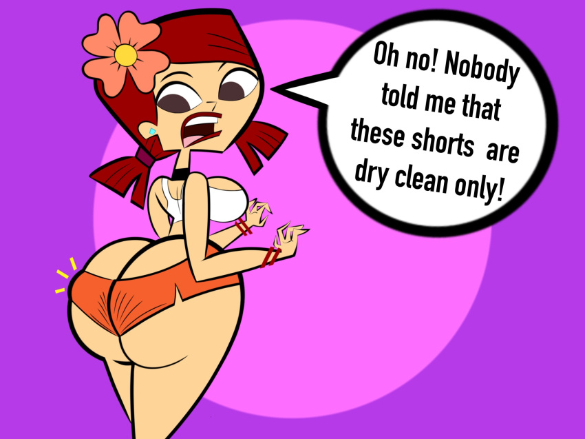 1girl ass ass_crack big_ass braided_hair breasts bubble_butt cartoon_network codykins123 hooters hourglass_figure light-skinned_female looking_back red_hair red_lipstick redhead short_shorts thick_ass thick_legs thick_thighs total_drama_island wide_hips zoey_(tdi)