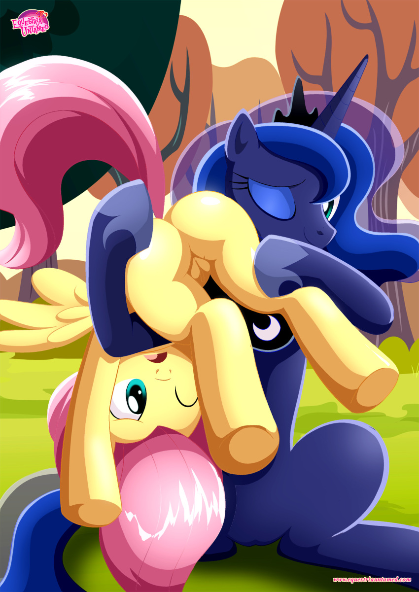 2girls alicorn ass bbmbbf equestria_untamed female_pegasus fluttershy fluttershy_(mlp) friendship_is_magic hair horn multiple_girls my_little_pony one_eye_closed palcomix pegasus pink_hair princess_luna princess_luna_(mlp) pussy tail wings
