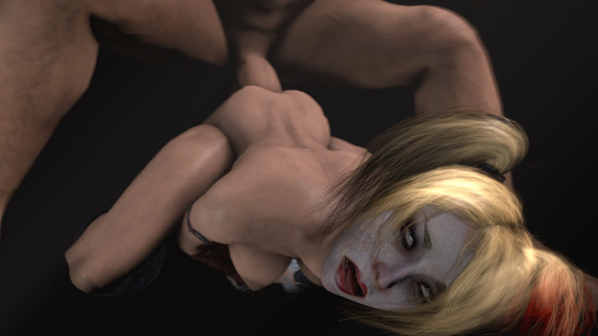 1boy 1girl 3d ahegao all_fours anal anal_penetration batman:_arkham_knight batman_(series) blonde_hair dc_comics doggy_position from_behind gif hair harley_quinn huge_penis male penis rolling_eyes sex source_filmmaker top-down_bottom-up varris