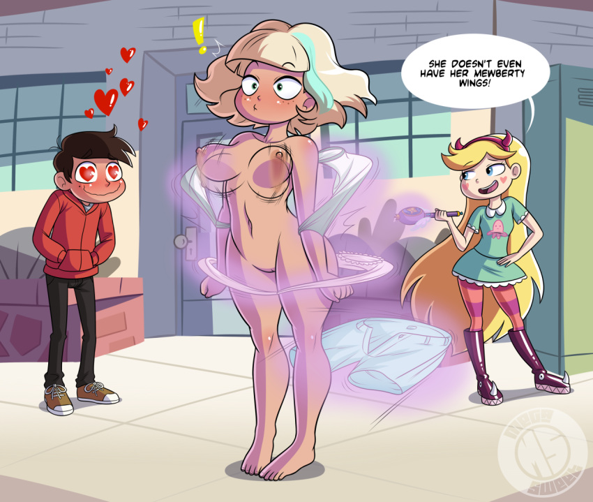 ! 2girls assisted_exposure barefoot blushing breasts embarrassed enf female heart heart-shaped_pupils heart_eyes jackie_lynn_thomas marco_diaz megasweet multiple_girls nipples star_butterfly star_vs_the_forces_of_evil symbol-shaped_pupils tumblr