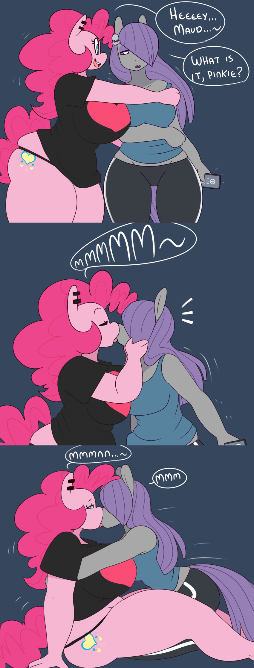 1girl 2016 anthro big_breasts breasts comic duo earth_pony equine friendship_is_magic furry heart heart-shaped_pupils horse huge_breasts hugtastic_pinkie_pie kissing mammal maud_pie my_little_pony pinkie_pie pony somescrub
