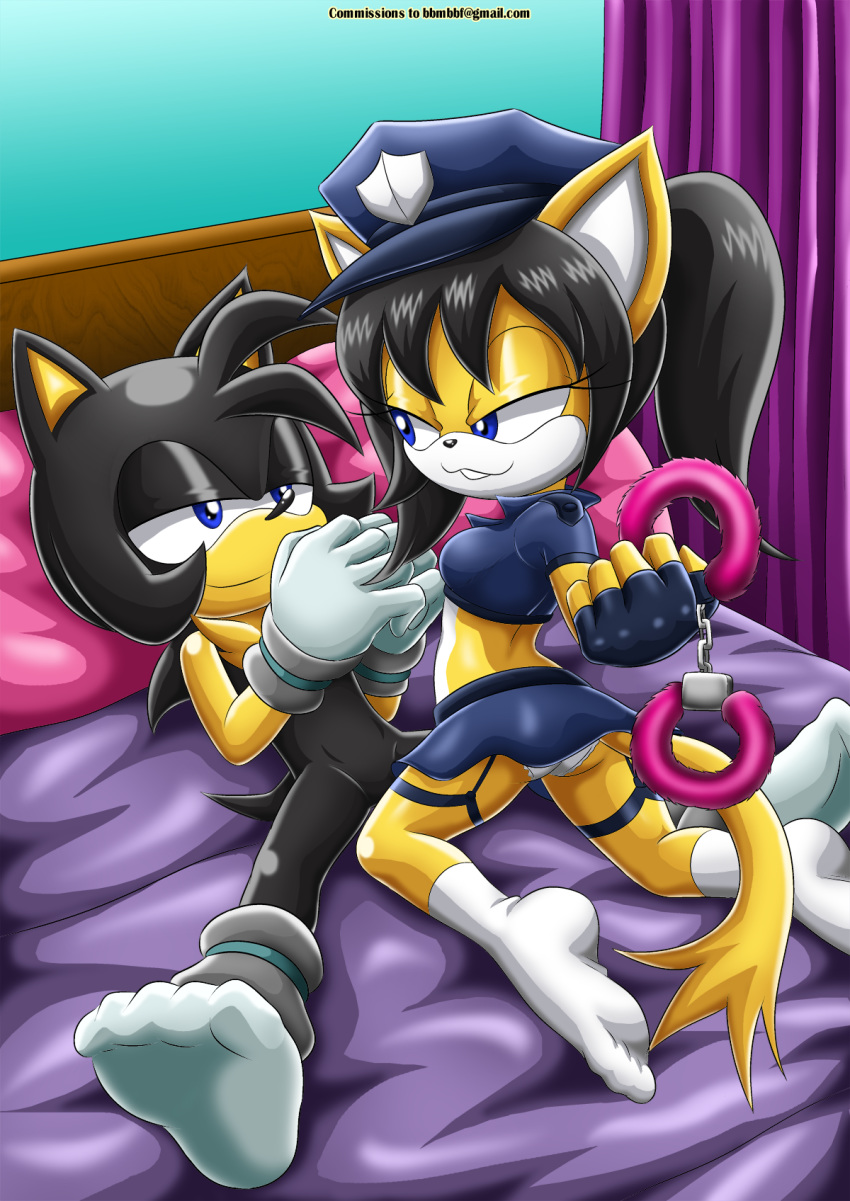 ambiguous_gender archie_comics bbmbbf cosplay furry garter_straps handcuffs honey_the_cat mobius_unleashed officer on_bed original_character palcomix panties police_uniform roleplay romance seductive sega smirk smirking sonic_(series) sonic_fighter sonic_the_hedgehog_(series) stockings upskirt