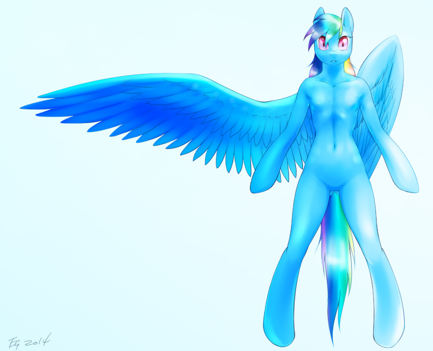 1girl anthro blue_background blue_fur blue_skin breasts cute equine equus_(artist) female friendship_is_magic hair horse long_hair looking_at_viewer multicolored_hair my_little_pony pink_eyes pony rainbow_dash solo spread_legs standing wings