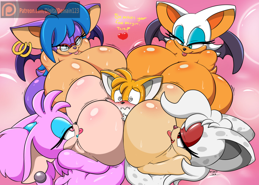 1girl 2019 anthro bessi_the_bat big_breasts breast_smother breasts conditional_dnp digitaldomain123 domination female_domination furry hair high_res huge_breasts hyper hyper_breasts jasmine_the_bat miles_"tails"_prower penny_the_bat rouge_the_bat sega
