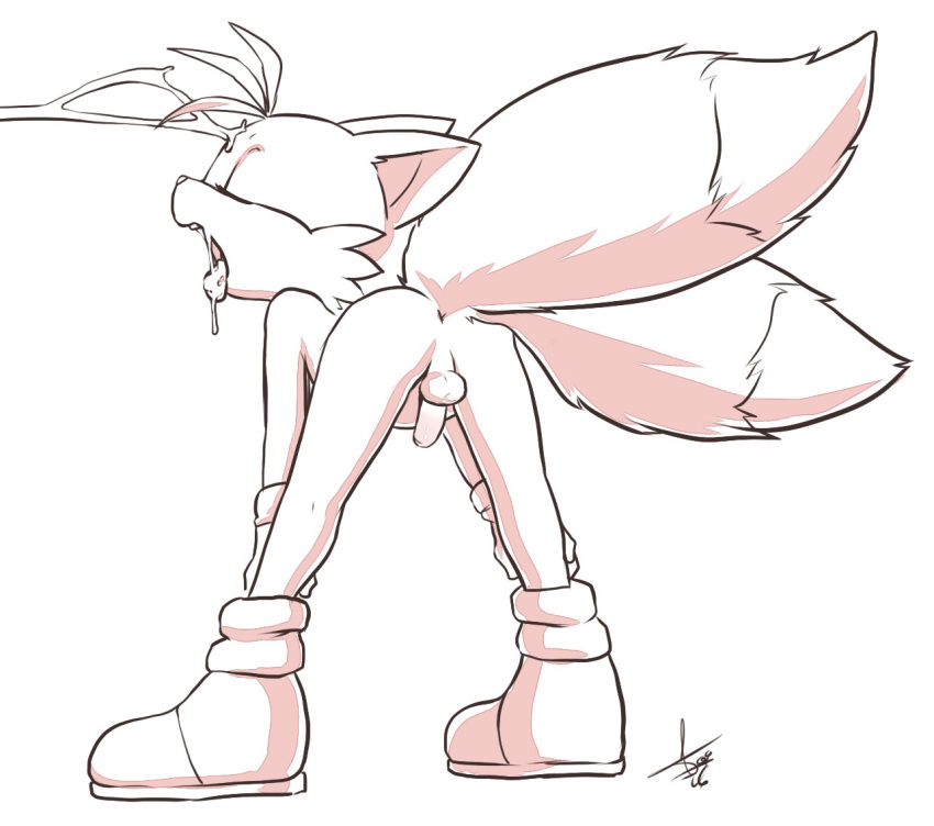 anthro aogami ass cub cum cum_in_mouth cum_inside furry male miles_"tails"_prower penis presenting presenting_hindquarters sega white_background young