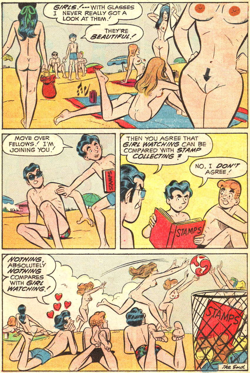 archie_andrews archie_comics ass beach breasts comic long_hair nipples nude outdoor pubic_hair pussy volleyball