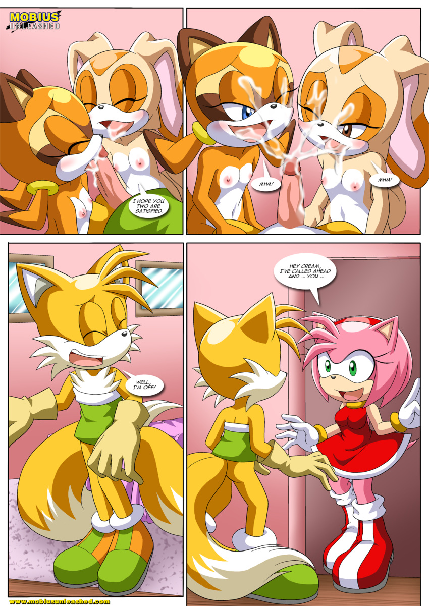 3girls amy_rose bbmbbf cream_the_rabbit furry marine_the_raccoon miles_"tails"_prower mobius_unleashed palcomix sega sonic_(series) sonic_the_hedgehog_(series) tagme tails_n'_cream_2
