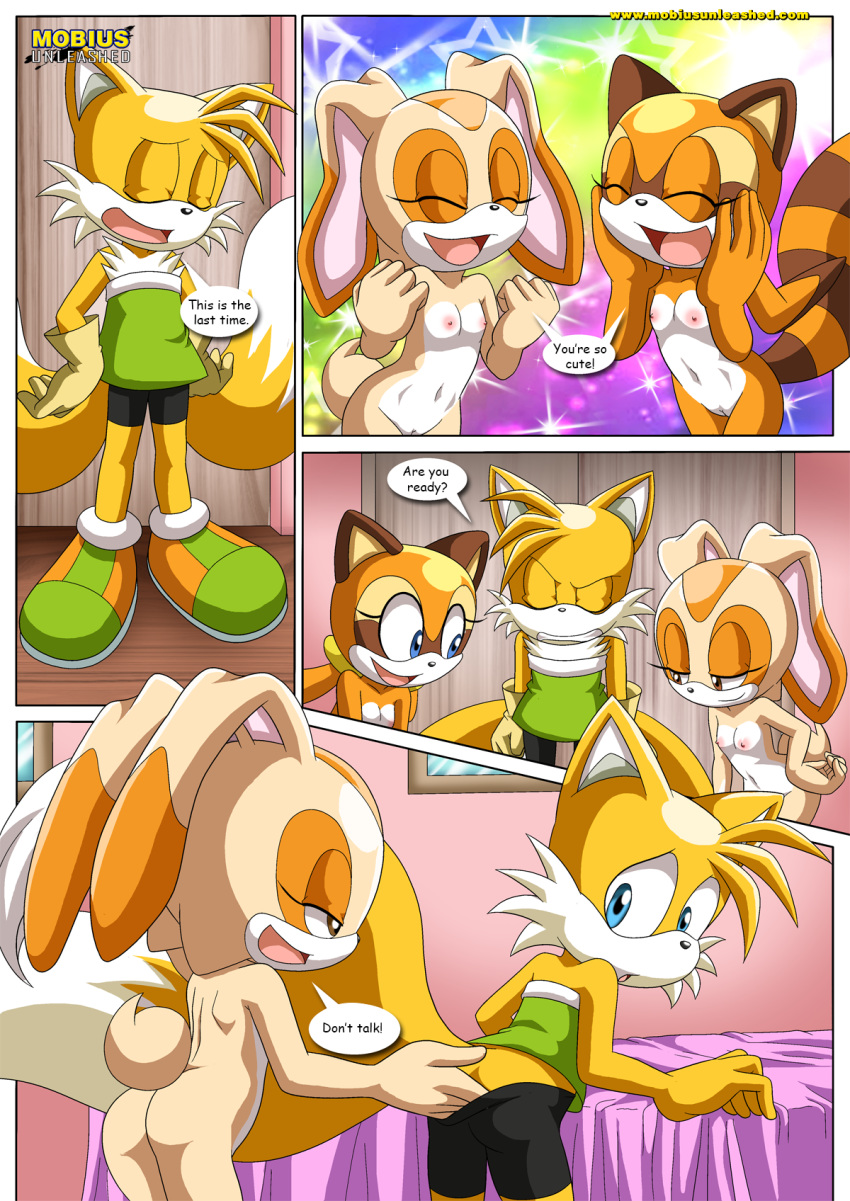 2girls bbmbbf cream_the_rabbit furry marine_the_raccoon miles_"tails"_prower mobius_unleashed multiple_girls palcomix sega sonic_(series) sonic_the_hedgehog_(series) tagme tails_n'_cream_2
