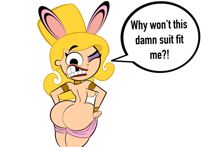 1girl ass blonde_hair breasts bubble_butt cartoon_network codykins123 easter english_text eris_(billy_&amp;_mandy) goddess hair large_ass round_ass simple_background speech_bubble struggling sweating teeth text the_grim_adventures_of_billy_and_mandy tiara tooth_gap transparent_background wide_hips