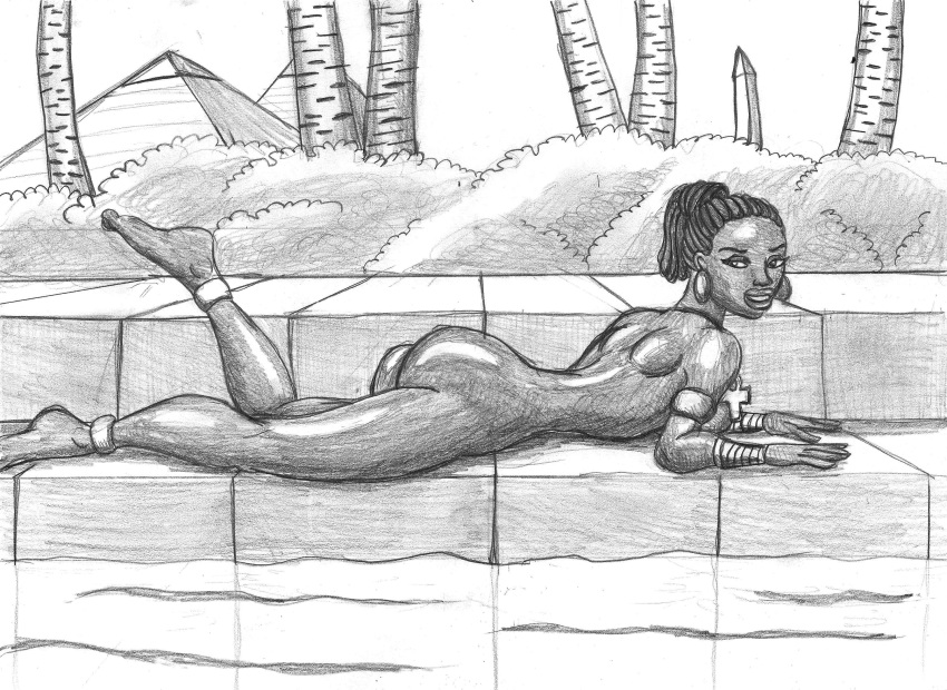 african ass black_woman dark_skin drawing egyptian monochrome pencils pin_up