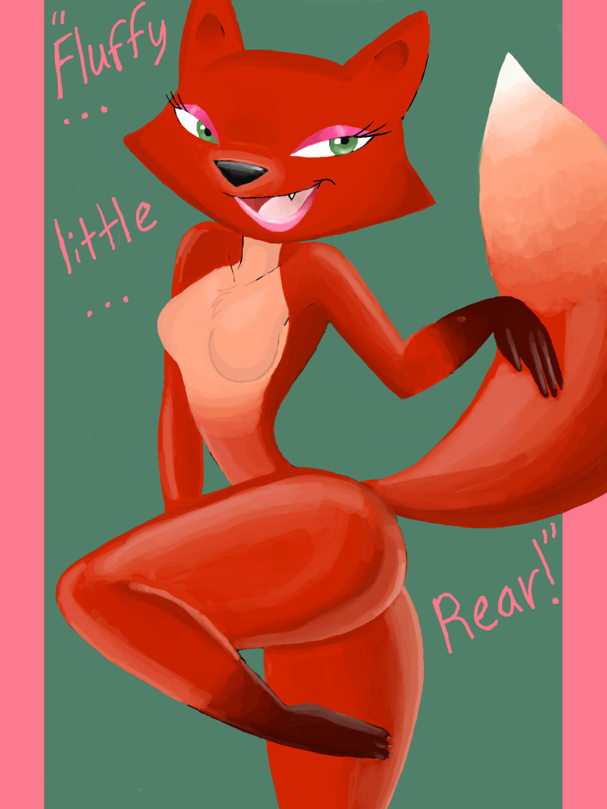 big_breasts fox fox_(skunk_fu!) fox_tail furry green_eyes nude_female orange_fur red_fur renatwo skunk_fu!