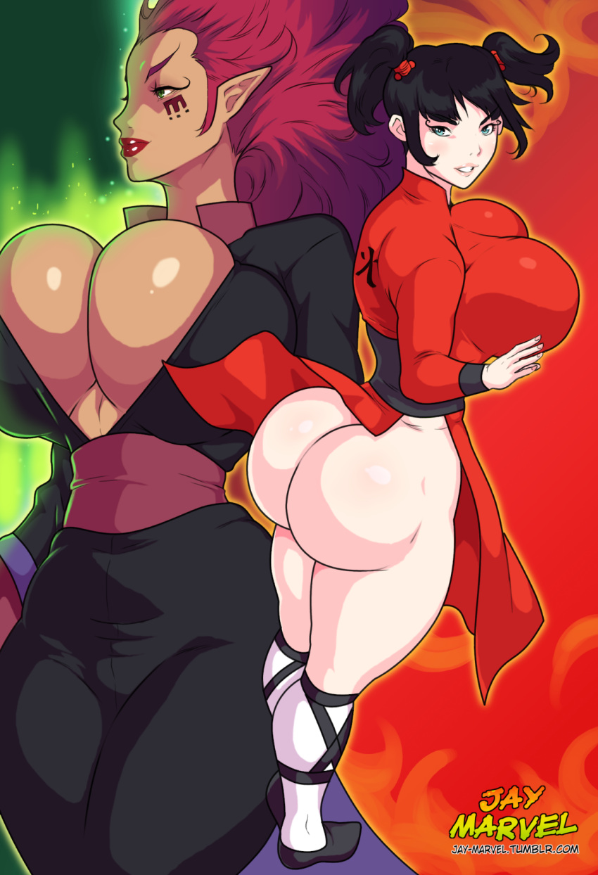 2_females 2_girls 2girls 5_fingers aged_up artist_name asian ass bare_ass big_ass big_breasts big_butt black_hair blue_eyes bottomless breasts brown_skin bubble_ass bubble_butt butt cleavage clothes clothing color colored dark-skinned_female dark_hair dark_skin dress elf_ears english english_text exposed_ass eyelashes facial_mark facial_markings female female_focus female_human female_only footwear gigantic_ass gigantic_breasts green_eyes grown_up hair hourglass_figure huge_ass huge_breasts huge_butt human hyper hyper_breasts jay-marvel kimiko_tohomiko kimono large_ass large_breasts light-skinned_female light_skin lipstick long_hair long_sleeves looking_at_viewer looking_away looking_back makeup multiple_females multiple_girls no_bra no_panties no_underwear not_furry nude nudity pale-skinned_female pale_skin pointy_ears qipao red_hair red_lips red_lipstick redhead revealing_clothes round_ass shiny shiny_skin shoes simple_background skimpy smile smiling socks standing tan tan_skin teeth text thick_ass thick_thighs thin_waist tied_hair tight_clothes tumblr twintails uncensored url web_address wide_hips witch wuya xiaolin_showdown