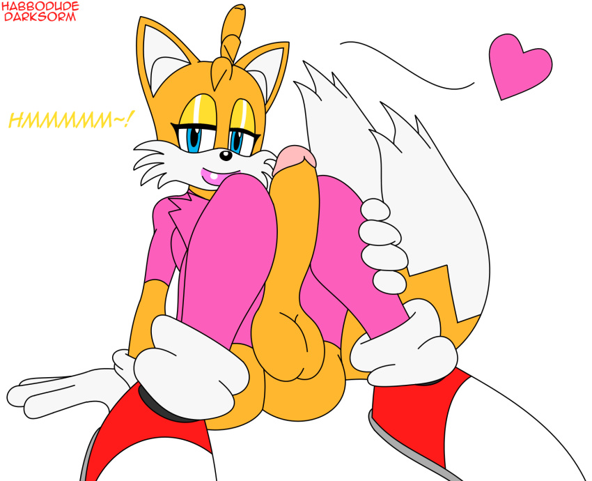 1girl 2016 anthro canine darksorm erection fox furry girly habbodude heart highres male mammal miles_"tails"_prower mostly_nude penis sega simple_background smile testicles white_background