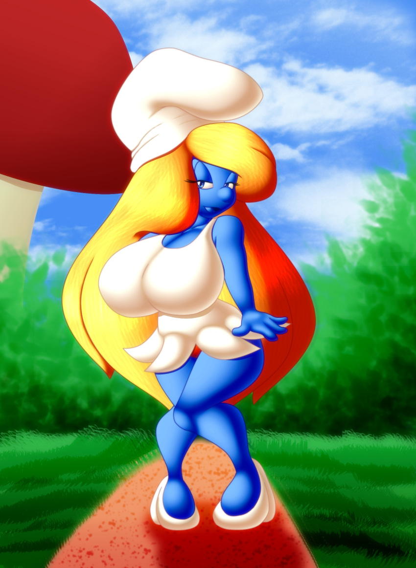 big_breasts breasts chaossabre cleavage dress female smurfette solo the_smurfs