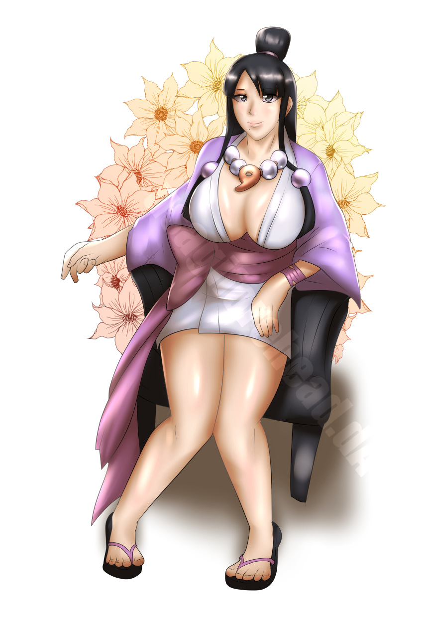 1girl ace_attorney big_breasts breasts cleavage female_only huge_breasts maya_fey mia_fey usagiforehead white_background