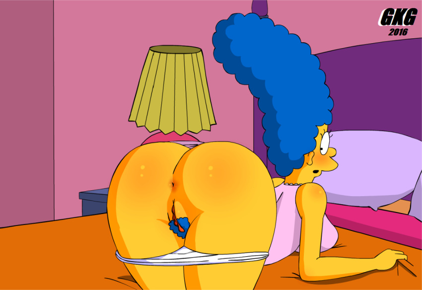anus ass gkg hair marge_simpson panties_down pubic_hair pussy the_simpsons yellow_skin