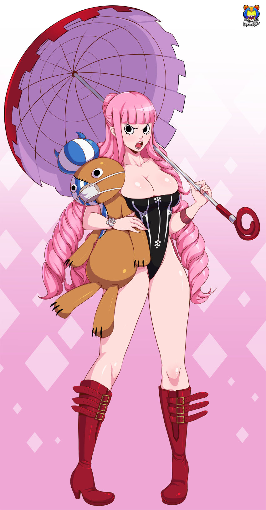 big_breasts breasts cleavage female kyoffie one-piece_swimsuit one_piece perona solo swimsuit