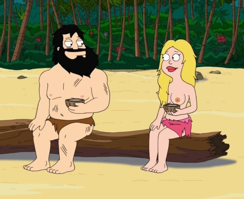 american_dad blonde blonde_hair breasts francine_smith jungle nipples stan_smith tagme topless