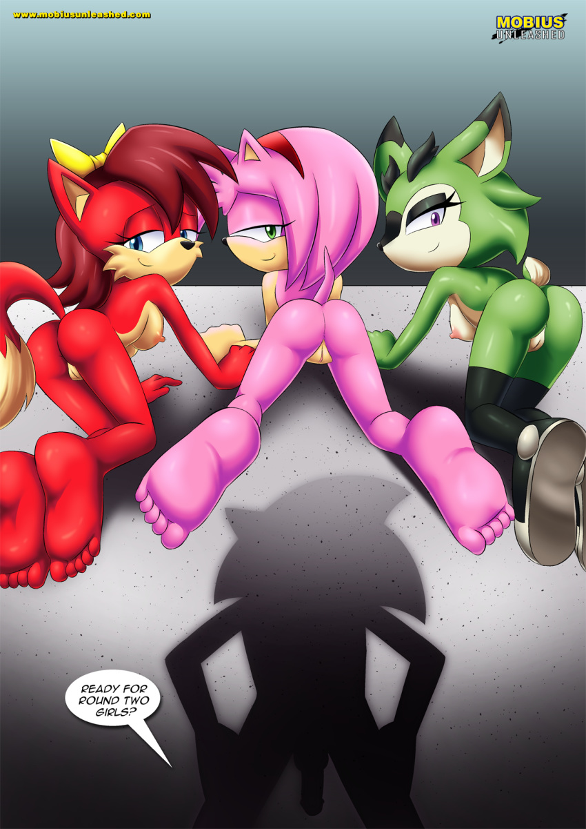 3_girls 3girls amy_rose archie_comics bbmbbf clove_the_pronghorn comic fiona_fox furry m.e.s.s._3 mobius_unleashed multiple_girls palcomix sega sonic_(series) sonic_the_hedgehog sonic_the_hedgehog_(series) tagme