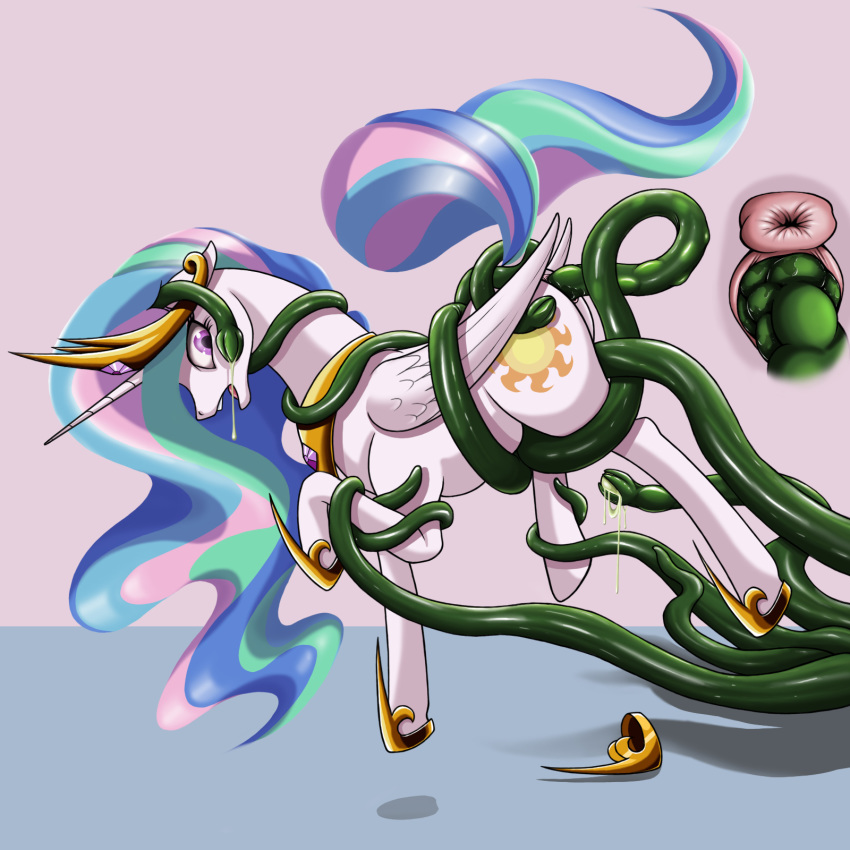 1girl alicorn ambiguous_fluids anus ass cutie_mark egg_laying eggs female friendship_is_magic green_tentacles horn my_little_pony nude oviposition pony princess_celestia princess_celestia_(mlp) questionable_consent restrained sex suspended_in_midair tail tentacle tentacle_sex vaginal vaginal_penetration vaginal_sex wings