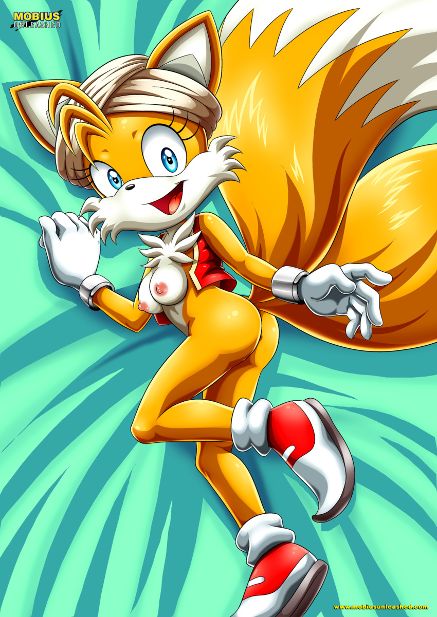 1_anthro 1_female 1girl anthro anthro_canine bbmbbf breasts canine female female_anthro female_only fur furry genderswap gloves looking_at_viewer miles_"tails"_prower millie_tailsko mobius_unleashed mostly_nude nipples palcomix sega solo sonic_(series) sonic_the_hedgehog_(series) standing tagme white_fur yellow_fur
