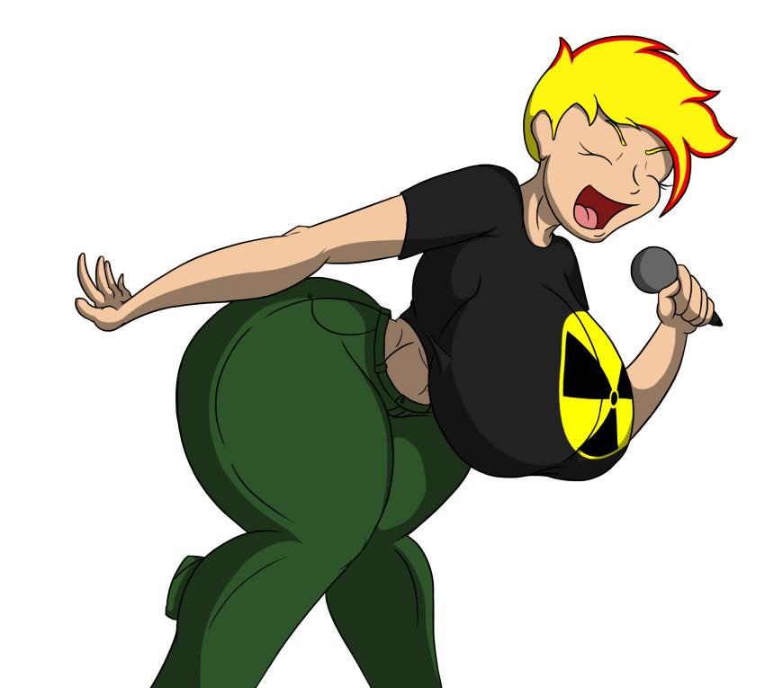 1girl big_breasts breasts female_only genderswap huge_breasts jenny_test johnny_test johnny_test_(character) massive_breasts mircophone singing solo_female tomkat96