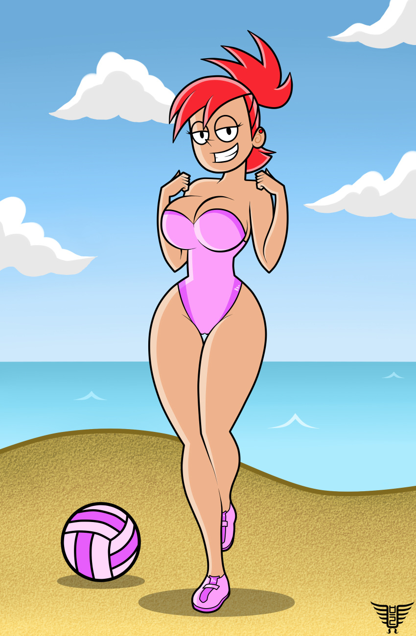 big_breasts breasts cleavage foster's_home_for_imaginary_friends frankie_foster one-piece_swimsuit swimsuit
