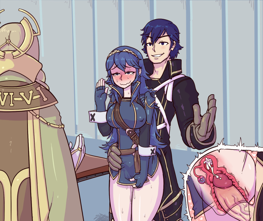 big_breasts blue_eyes blue_hair blush breasts chrom cum cum_in_pussy cum_in_uterus cum_inside emerina emmeryn father_and_daughter fire_emblem fire_emblem:_kakusei fire_emblem_awakening from_behind incest internal_cumshot lucina penetration penis pussy_juice standing stealth_sex tears thetenk tiara wavy_mouth x-ray