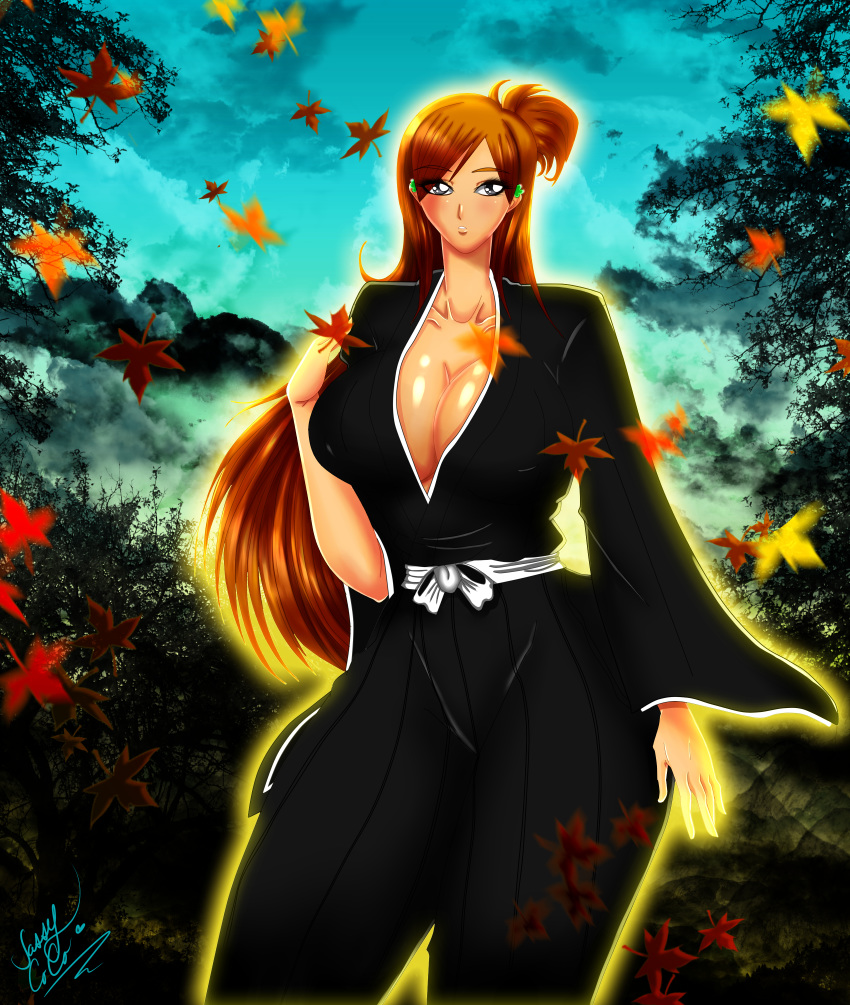 big_breasts bleach breasts cleavage eyebrows eyebrows_visible_through_hair inoue_orihime jassycoco