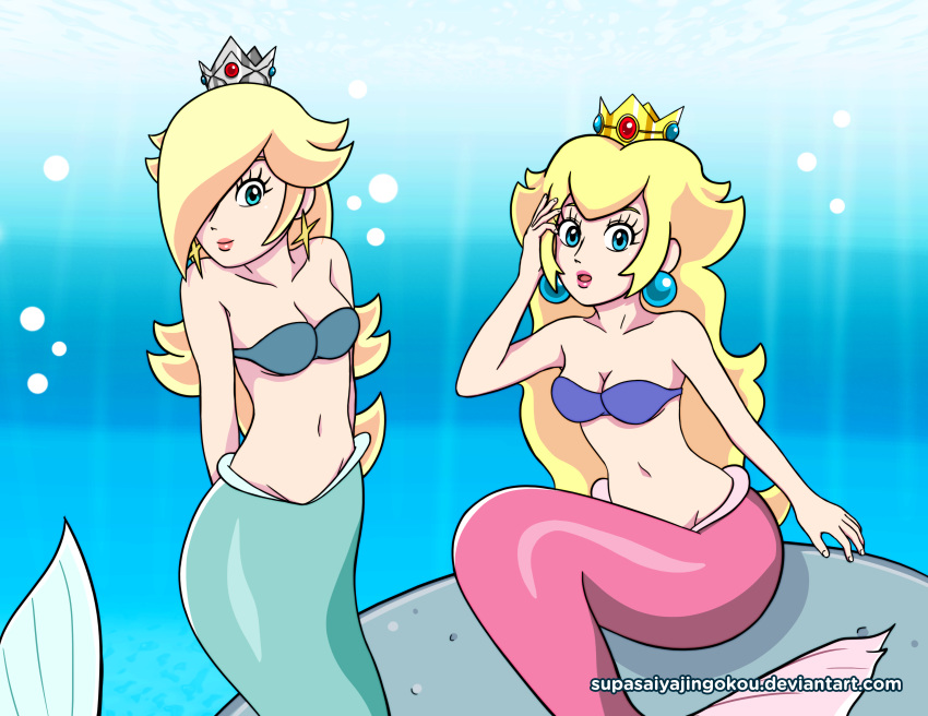 big_breasts breasts cleavage mermaid princess_peach princess_rosalina supasaiyajingokou super_mario_bros.