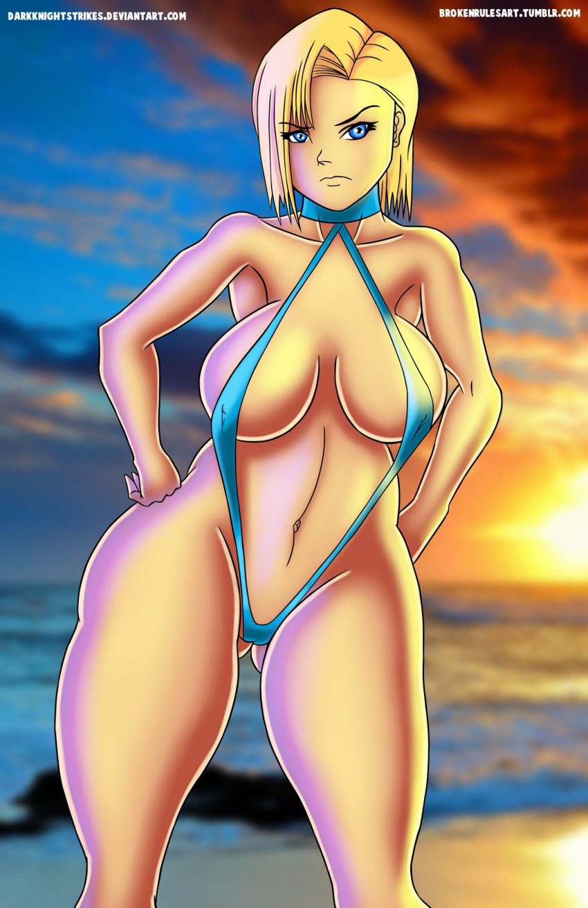 android_18 big_breasts breasts darkknightstrikes dragon_ball dragon_ball_z sling_bikini swimsuit