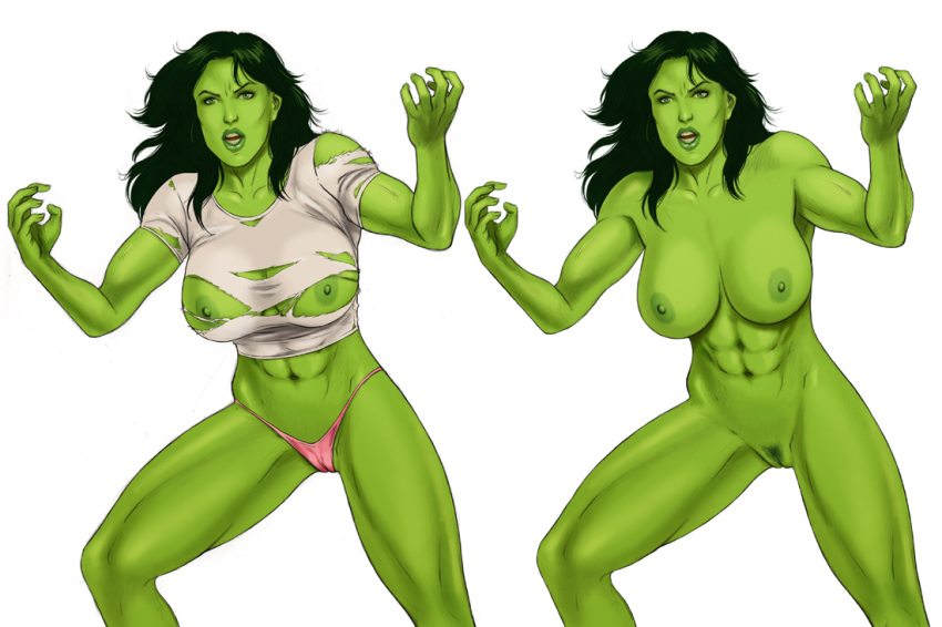 bloodfart green_eyes green_hair green_skin hulk_(series) jennifer_walters marvel marvel_comics nipples nude pussy she-hulk superheroine torn_clothes