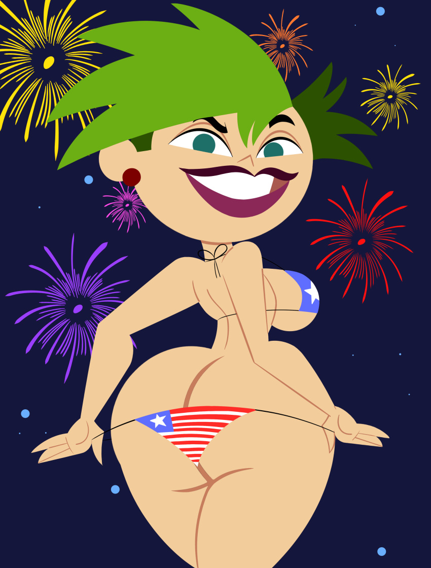 ass ass_crack big_ass big_breasts breasts codykins123 ear_rings fireworks green_eyes green_hair looking_back nickelodeon short_hair the_x's tuesday_x wide_hips