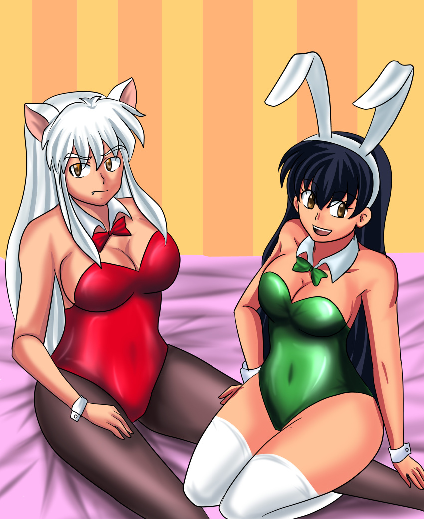 2girls big_breasts breasts bunnysuit cleavage female female_only genderswap inuyasha inuyasha_(character) kagome_higurashi non-nude rezuban rule_63