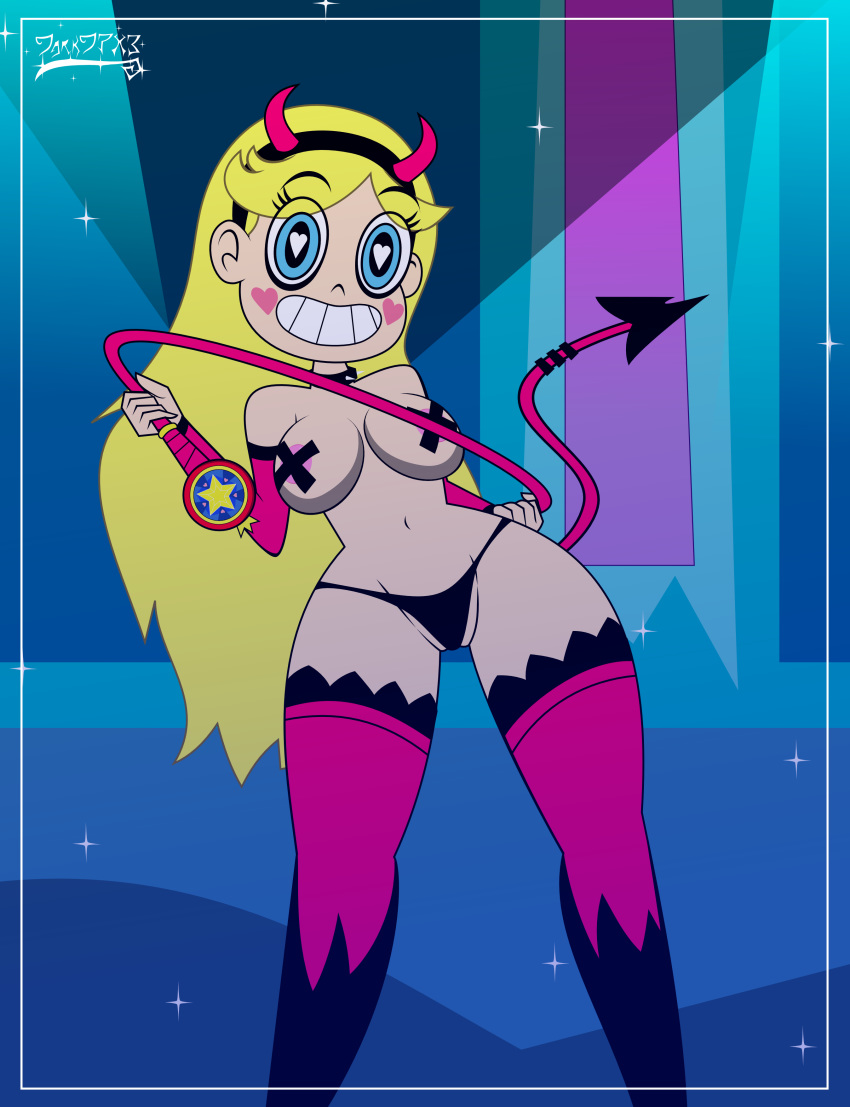 1girl big_breasts blonde_hair breasts darkdpx3 horns long_hair looking_at_viewer nipples pasties smile star_butterfly star_vs_the_forces_of_evil swimsuit thong