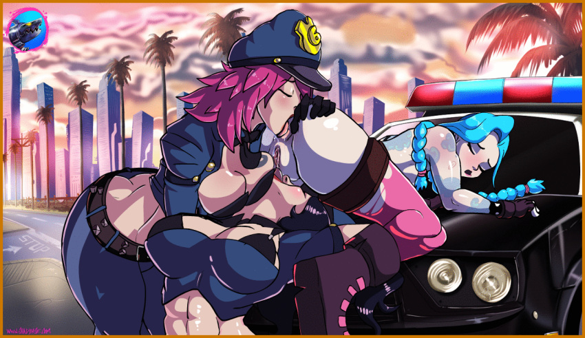 1girl 3_girls anilingus breasts caitlyn_(league_of_legends) female/female female_only gif group group_sex human jinx_(league_of_legends) league_of_legends licking mammal multiple_girls not_furry police police_car police_hat police_uniform pussylicking sex shadman threesome tongue tongue_out vehicle vi_(league_of_legends) video_games