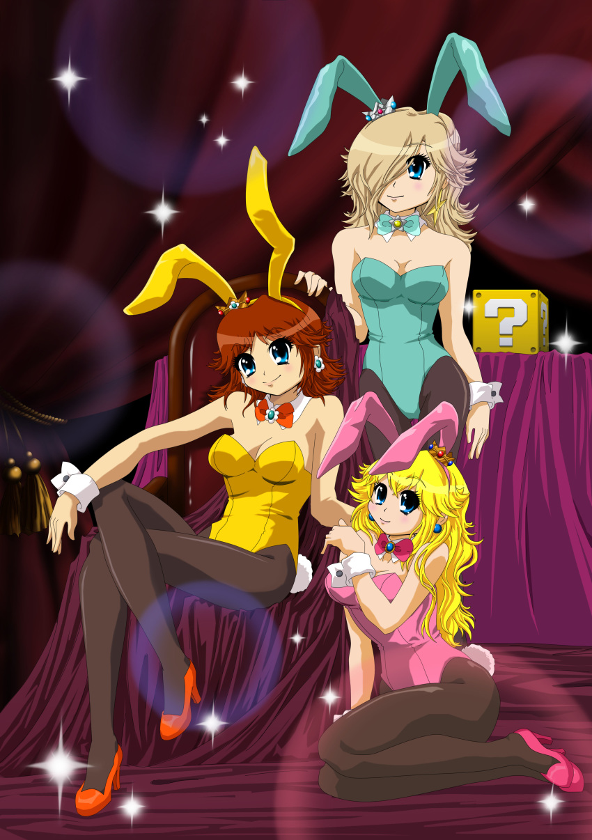 big_breasts breasts bunny_ears bunny_tail bunnysuit cleavage lunar-maiden princess_daisy princess_peach