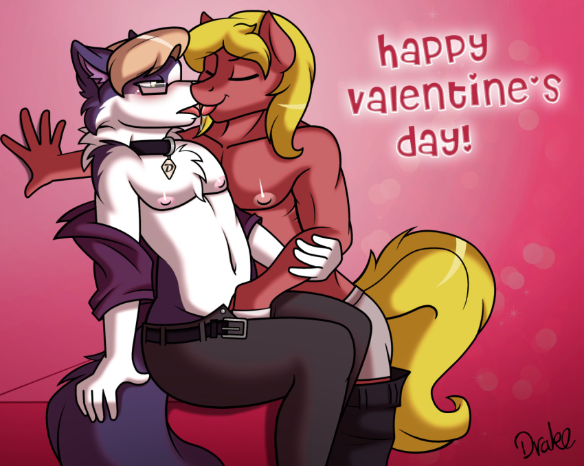 anthro beige_hair belly blonde_hair border_collie canine clothed clothing collie dean_(drako1997) dog drako1997 duo equine eyewear fan_character french_kissing friendship_is_magic furry glasses hair holidays horse kissing male male/male mammal midriff my_little_pony navel pony sex topless underwear valentine's_day
