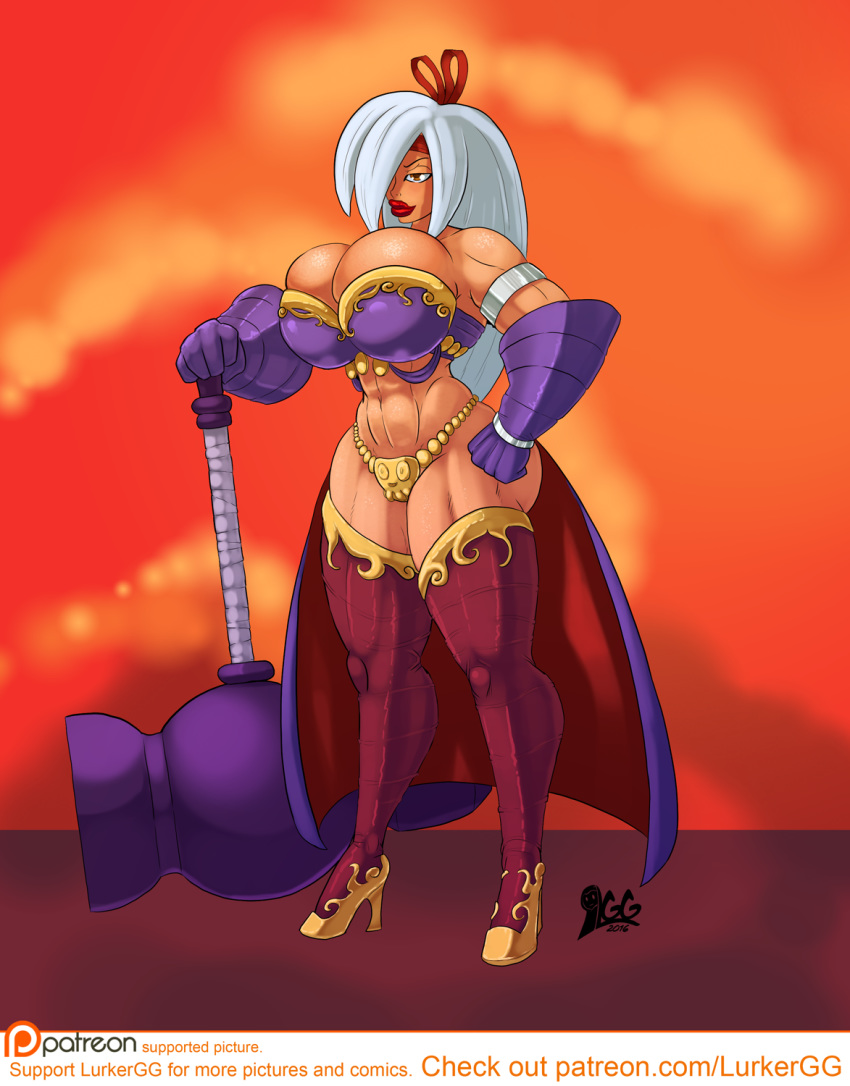 1girl big_breasts breasts cleavage dark_skin female female_only hammer lurkergg shantae solo squidsmith standing weapon