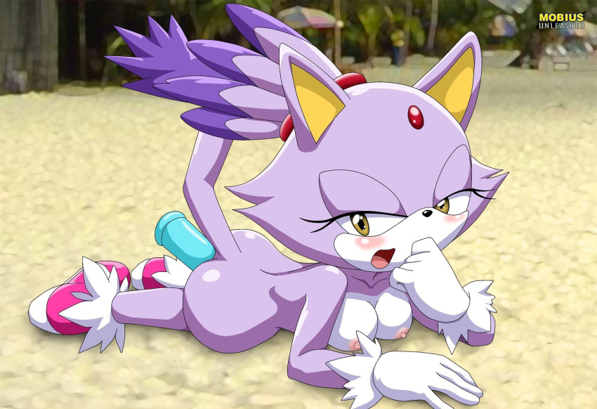1girl ass bbmbbf blaze_the_cat blush breasts cat_ears dildo furry gloves looking_at_viewer mobius_unleashed nipples palcomix sega sonic_(series) sonic_the_hedgehog_(series) tail yellow_eyes
