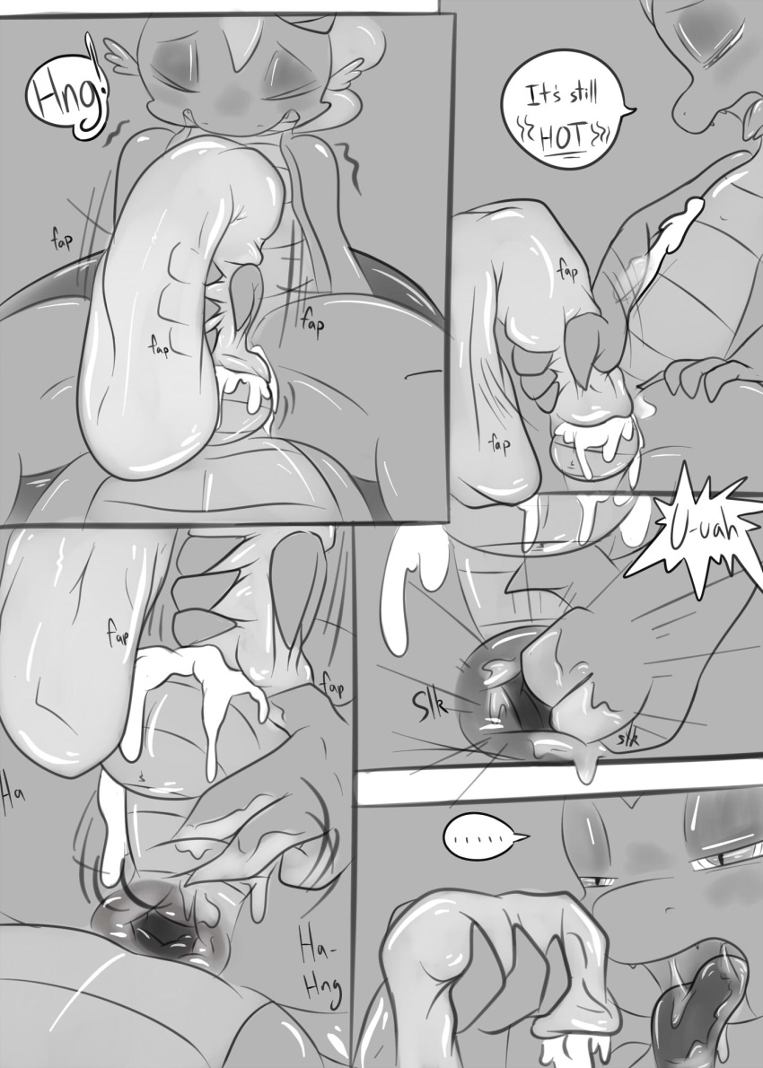 1girl 2013 anal anal_fingering anal_masturbation anus blush comic condom cum dialogue dragon english_text erection filled_condom fingering friendship_is_magic greyscale highres holding_condom holding_object holding_penis magic male masturbation monochrome my_little_pony penis saliva saurian_(artist) scalie spike testicles text wearing_condom