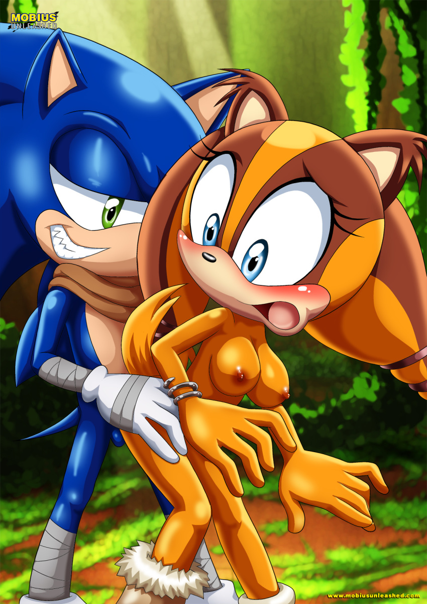 1boy 1girl animal_ears bbmbbf big_breasts blush breasts from_behind furry mobius_unleashed nipples nude open_mouth palcomix sega sex smile sonic_(series) sonic_boom sonic_the_hedgehog sonic_the_hedgehog_(series) sticks_the_jungle_badger tail