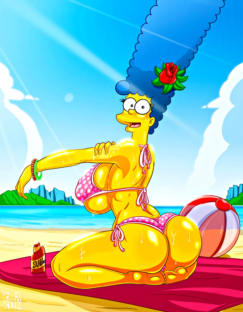1girl ass beach bikini breasts female_only kogeikun marge_simpson solo_female tagme the_simpsons yellow_skin