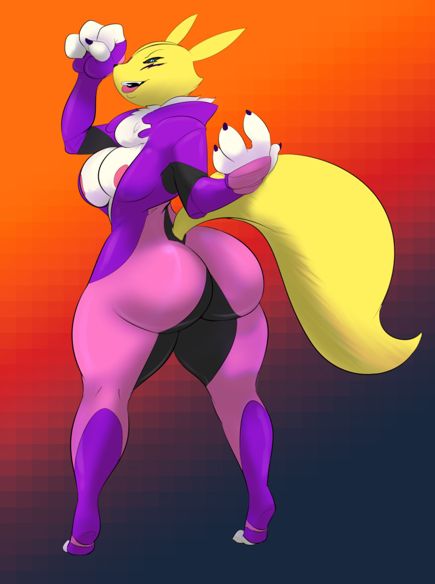 1girl 1girl 2016 anthro areola ass big_ass breasts digimon furry renamon thecon