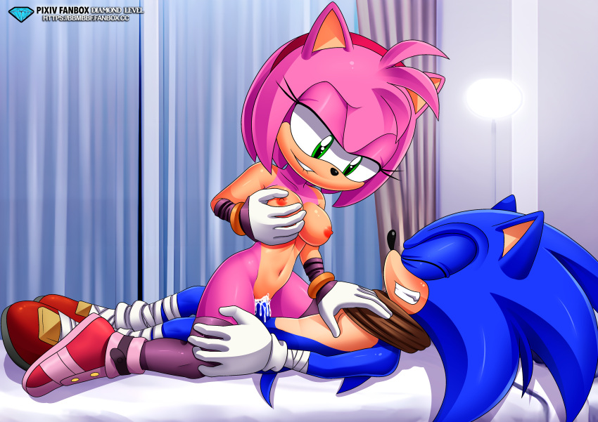 1boy 1girl amy_rose bbmbbf cartoon_network cowgirl_position creampie furry furry_only hetero mobius_unleashed palcomix pietro's_secret_club sega sonamy sonic_boom sonic_the_hedgehog sonic_the_hedgehog_(series) vaginal vaginal_penetration
