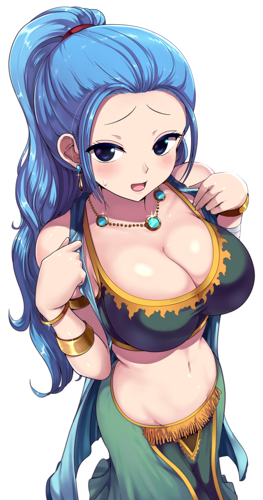 1girl 1girl 1girl alternate_version_available big_breasts big_breasts blue_hair breasts cleavage clothed_female dancer_outfit female_focus female_only high_res huge_breasts kasai_shin light-skinned_female light_skin long_hair long_ponytail looking_at_viewer mature mature_female naughty_face nefertari_vivi one_piece ponytail simple_background solo_female solo_focus tagme thighs white_background