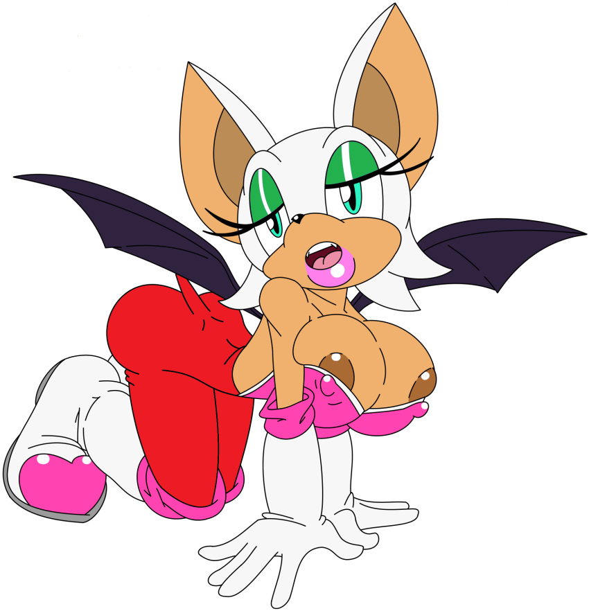 1girl 1girl anthro areola bat big_breasts blue_eyes breasts cleavage clothed clothing erect_nipples frontierbrain furry hair high_res mammal nipple_bulge nipples rouge_the_bat sega simple_background white_background white_hair
