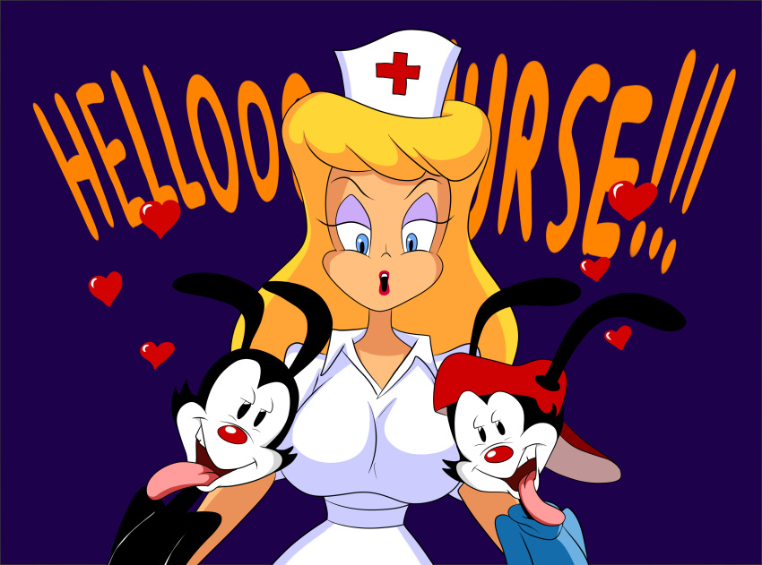 andersonicth animaniacs big_breasts breasts hello_nurse nurse nurse_cap nurse_uniform wakko_warner yakko_warner
